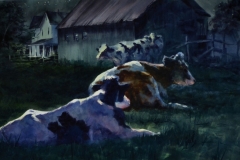 COWS IN THE MOO LIGHT #1 - 22 X 29 - WATERCOLOR - $400
