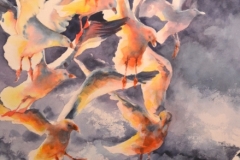 FLURRY OF GULLS - 29 X 36 - WATERCOLOR - $800