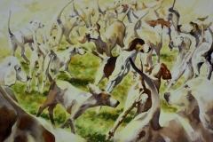 THE HOUNDS - 29 X 36 - WATERCOLOR - $500