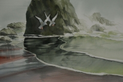 TWO GULLS AND SURF - 22 X 29 - WATERCOLOR - $300