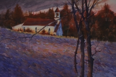EVENING LIGHT ON A COUNTRY CHURCH - 22 X 29 - WATERCOLOR - $400