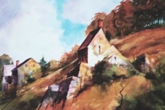 FRANCE, HILLSIDE HOMES - 22 X 29 - WATERCOLOR - $400