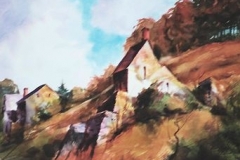 FRANCE, HILLSIDE HOMES - 22 X 29 - WATERCOLOR - $400