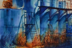 OIL TANKS - 29 X 36 - WATERCOLOR - $400