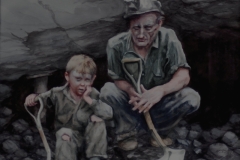 YOUNG BOY AND HIS FATHER - 29 X 36 - WATERCOLOR - $350