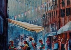 STREET CAFE - 29 X 22 - WATERCOLOR - $400