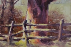 BY THE FENCE - 22 X 29 - WATERCOLOR - $300
