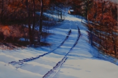 ROAD IN THE SNOW - 29 X 36 - WATERCOLOR - $600