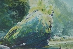 ROCK MID-STREAM - 18 X 22 - WATERCOLOR - $400