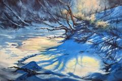 WARMTH-IN-THE-SNOW-WATERCOLOR-22X29-CRADLEBOARD-700.00