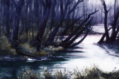 WINTER STREAM VIEW - 22 X 29 - WATERCOLOR - $400