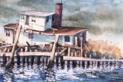 DERELICT HOUSEBOAT - 22 X 29 - WATERCOLOR - $350