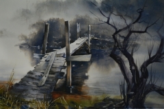 DOCK IN THE MORNING - 22 X 29 - WATERCOLOR - $300