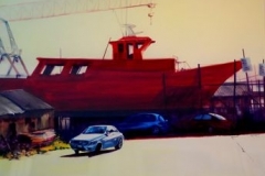 THE RED BOAT - 22 X 29 - WATERCOLOR - $500