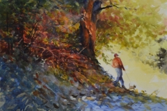 WALKING THE DOG - 22 X 18 - WATERCOLOR - $200