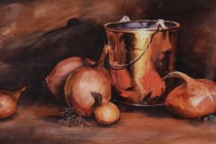 ONIONS AND KETTLE - 24 X 36 - WATERCOLOR - $700