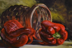PEPPERS AND BASKET - 12 X 16 - OIL - $400
