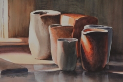 POTS IN WINDOW LIGHT - 22 X 29 - WATERCOLOR - $400